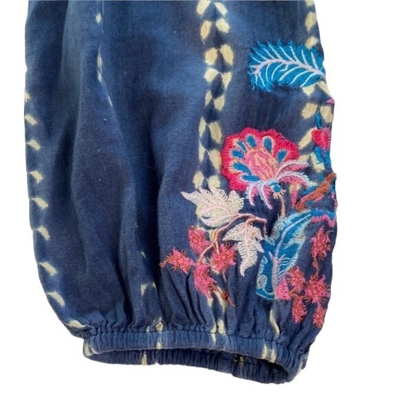 Sundance Joy In Beauty Floral Embroidery Tie Dye Print Tassel Tie Balloon Sleeve - Picture 16 of 16